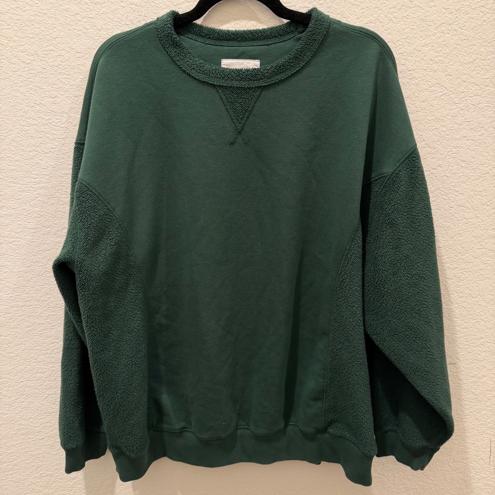 Aerie Forest Green Mixed Texture Crewneck Sweatshirt Oversized Pullover Medium